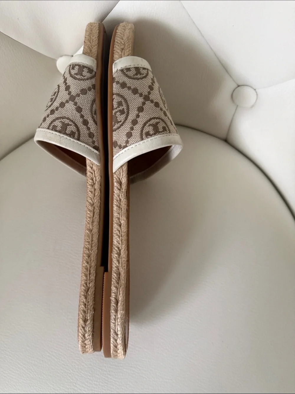 Tory Burch Women's T Monogram Espadrille Slide Natural Beige Size 7